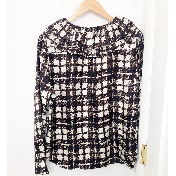 NWOT J. CREW 💯 Silk Twill Black & Ivory Plaid Ruffle Collar Blouse SZ: Medium - Picture 9 of 9